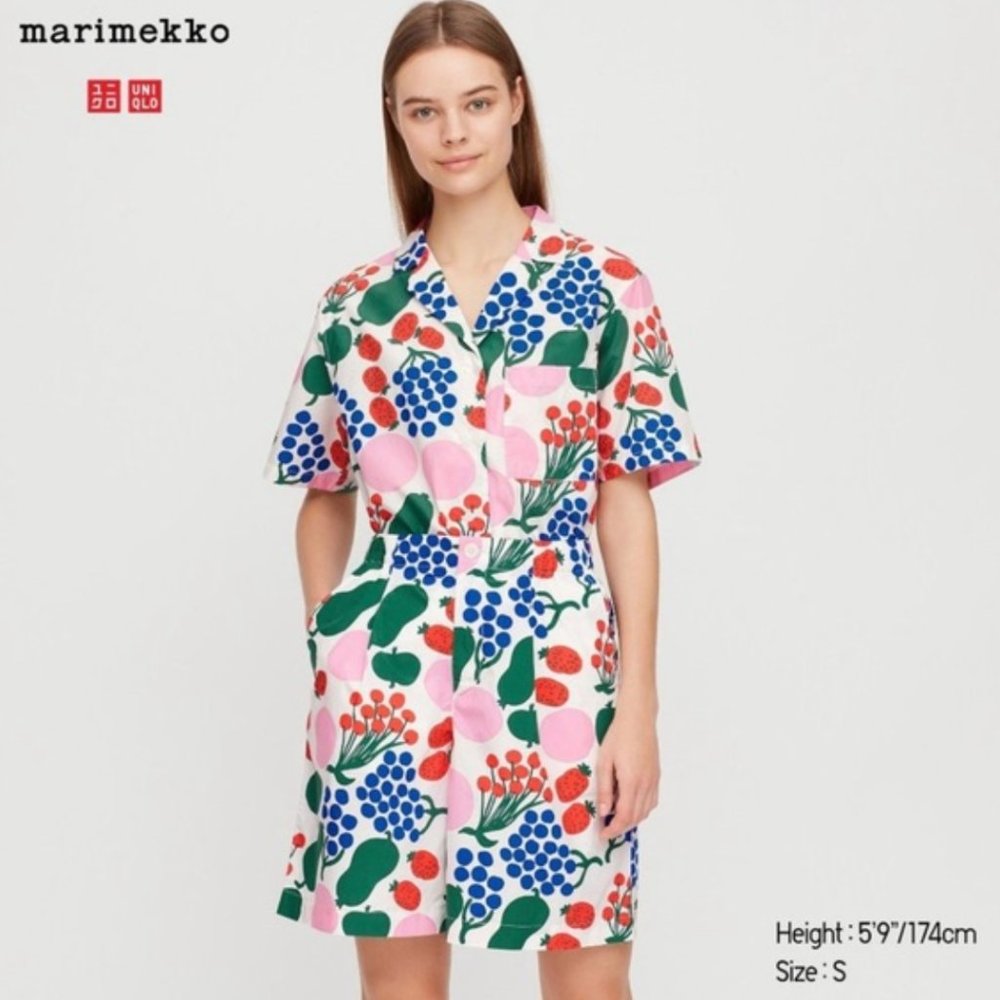 Limited Edition Marimekko Uniqlo Fruit Pattern Button Down TOP XS
